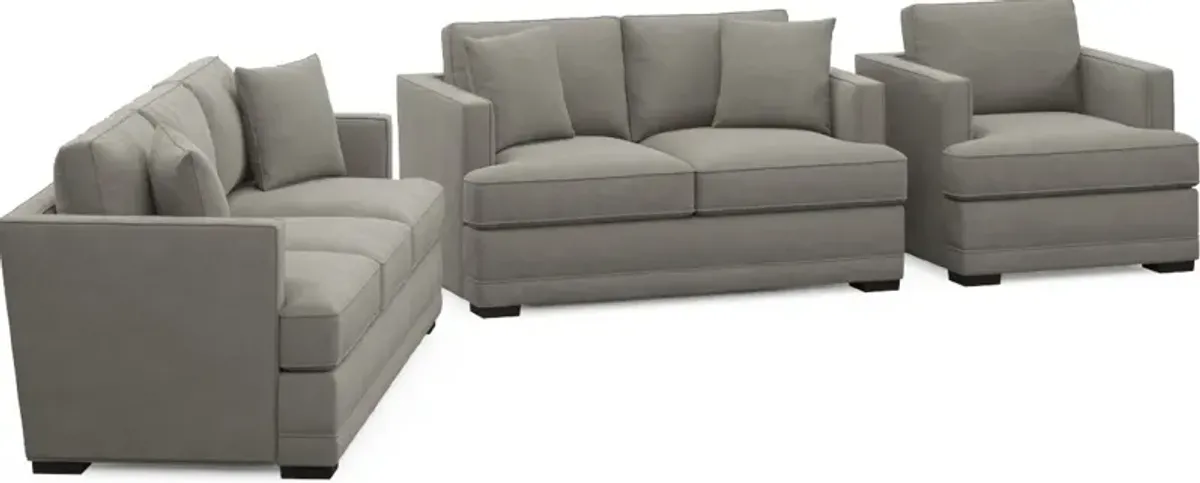 Pembroke Hybrid Comfort Sofa, Loveseat, and Chair Set - Abington Fog