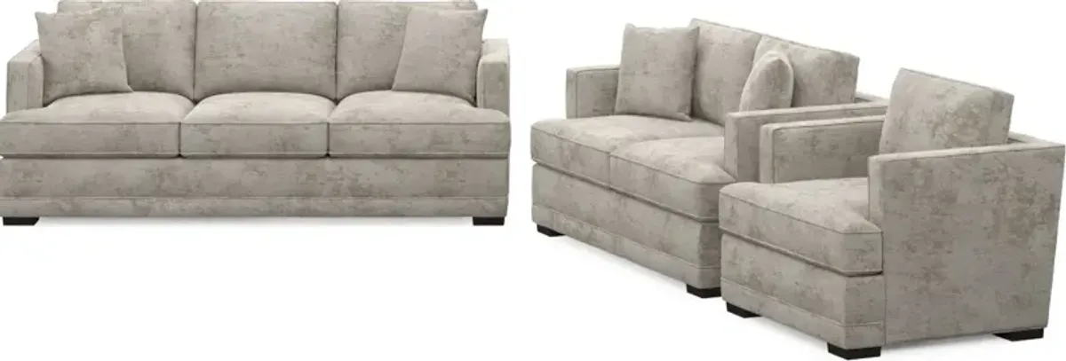 Pembroke Hybrid Comfort Sofa, Loveseat, and Chair Set - Hearth Cement