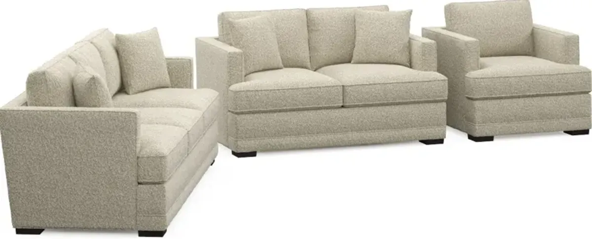 Pembroke Hybrid Comfort Sofa, Loveseat, and Chair Set - Bloke Cotton