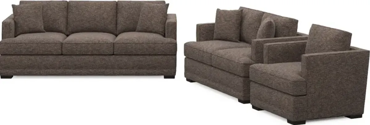 Pembroke Hybrid Comfort Sofa, Loveseat, and Chair Set - M Walnut