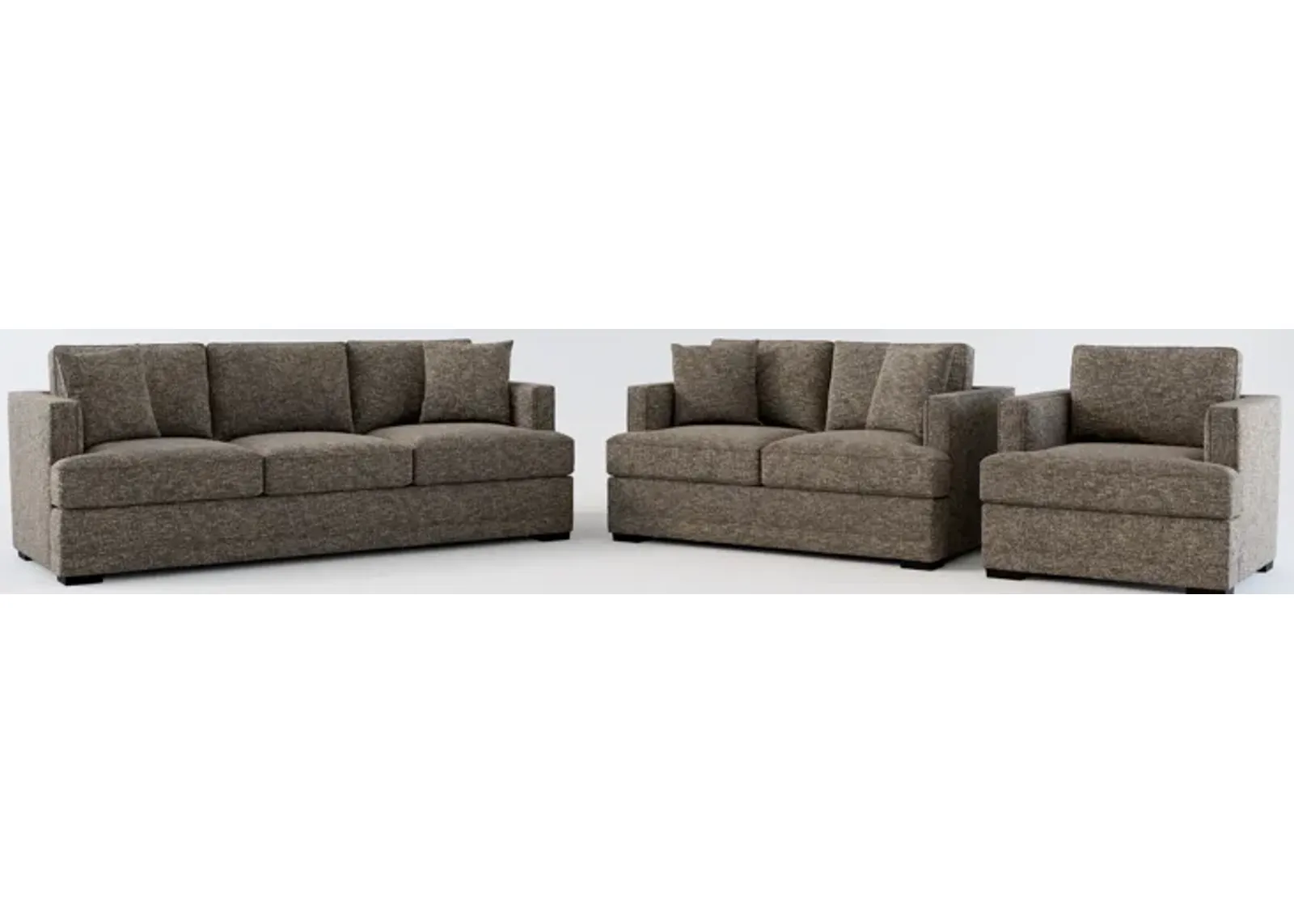 Pembroke Hybrid Comfort Sofa, Loveseat, and Chair Set - M Walnut