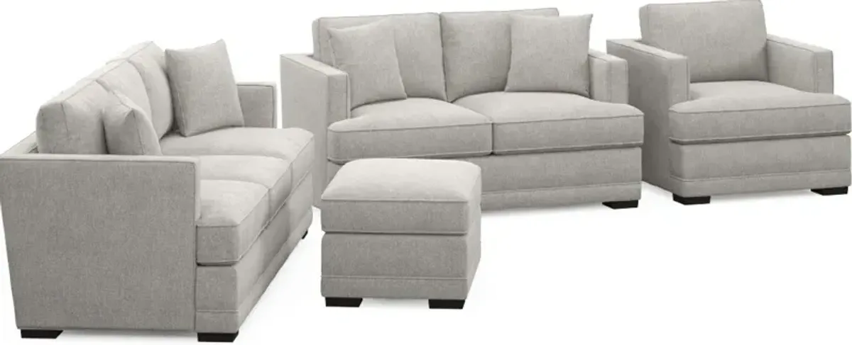 Pembroke Hybrid Comfort Sofa, Loveseat, Chair, and Ottoman Set - Burmese Granite