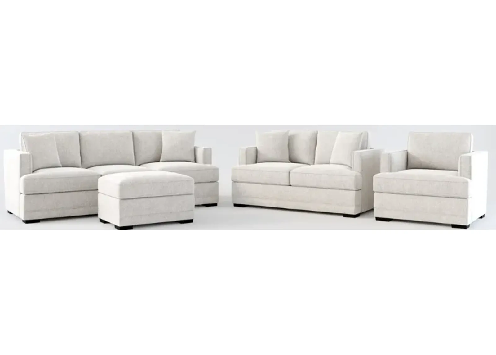 Pembroke Hybrid Comfort Sofa, Loveseat, Chair, and Ottoman Set - Burmese Granite