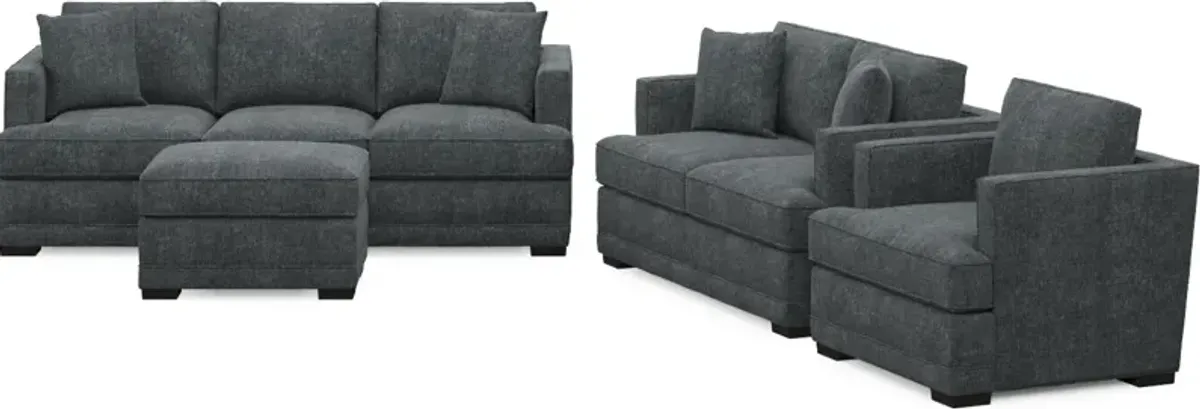 Pembroke Hybrid Comfort Sofa, Loveseat, Chair, and Ottoman Set - Contessa Shadow