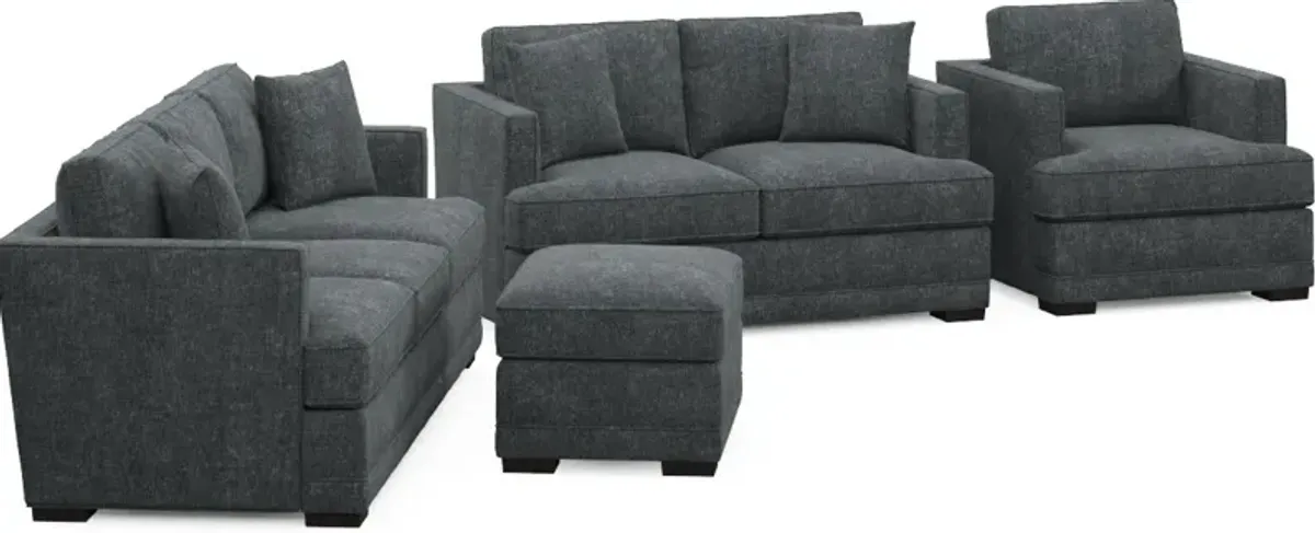 Pembroke Hybrid Comfort Sofa, Loveseat, Chair, and Ottoman Set - Contessa Shadow
