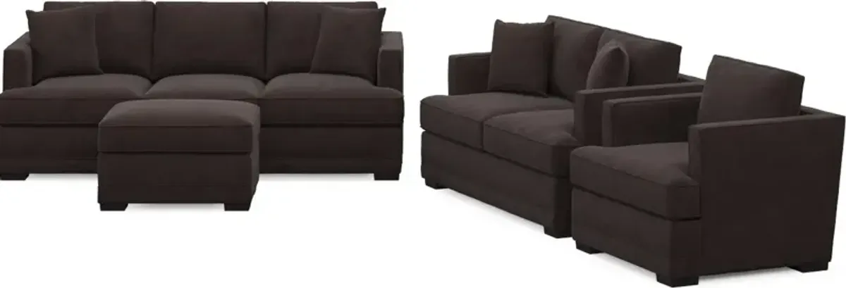 Pembroke Hybrid Comfort Sofa, Loveseat, Chair, and Ottoman Set - Merrimac Dark Brown