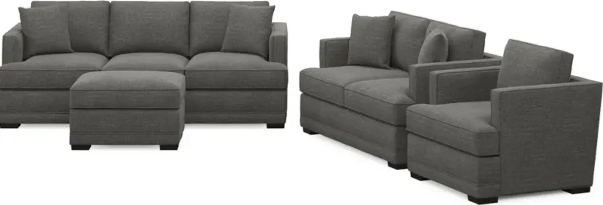 Pembroke Hybrid Comfort Sofa, Loveseat, Chair, and Ottoman Set - Curious Charcoal