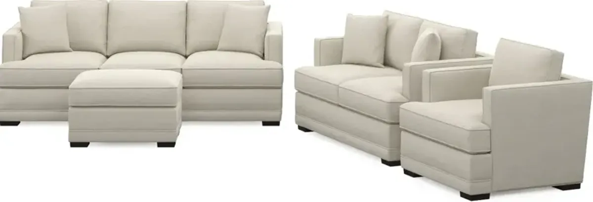 Pembroke Hybrid Comfort Sofa, Loveseat, Chair, and Ottoman Set - Curious Pearl