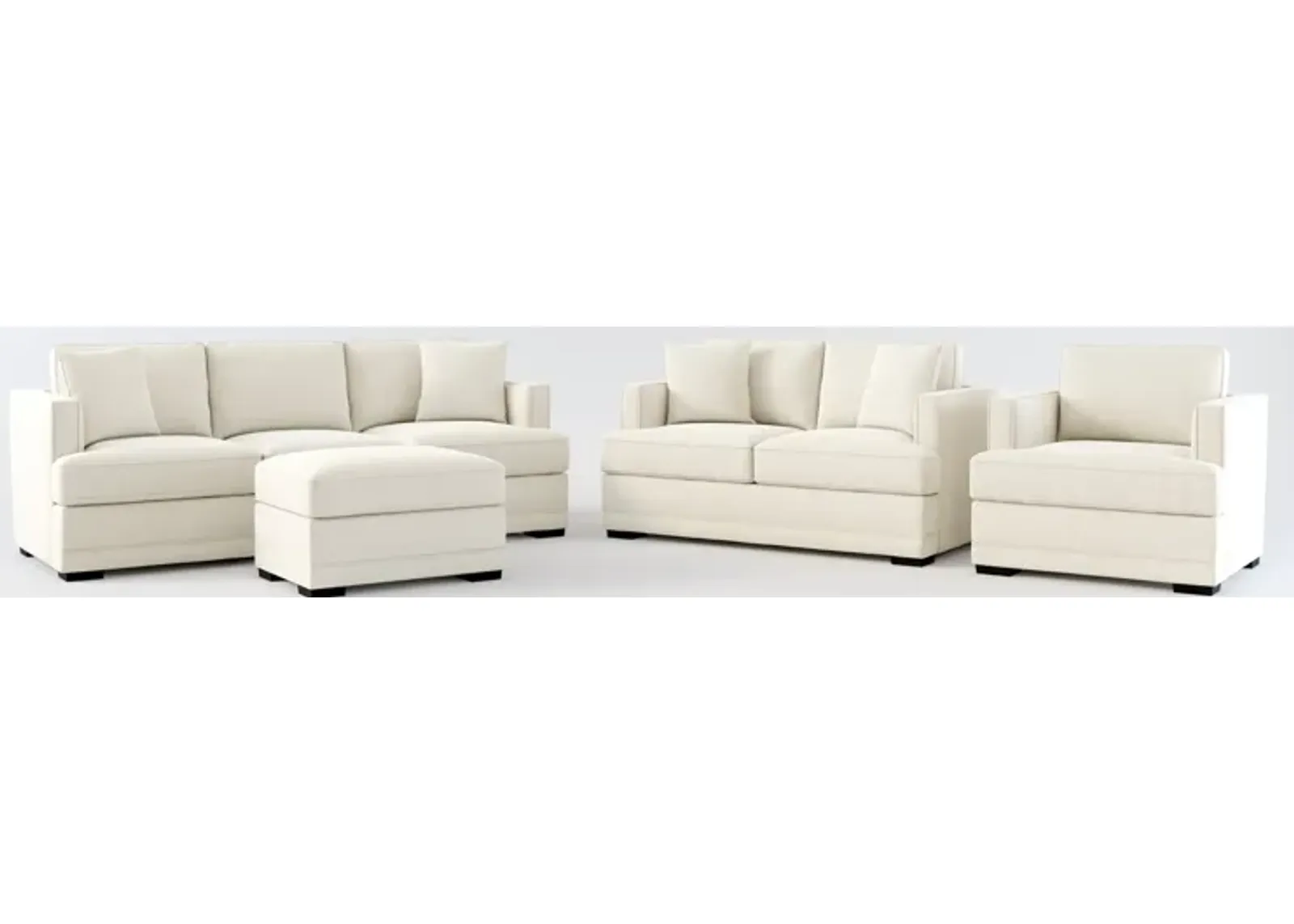 Pembroke Hybrid Comfort Sofa, Loveseat, Chair, and Ottoman Set - Curious Pearl