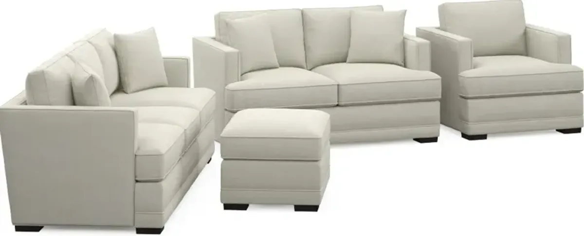 Pembroke Hybrid Comfort Sofa, Loveseat, Chair, and Ottoman Set - Anders Ivory