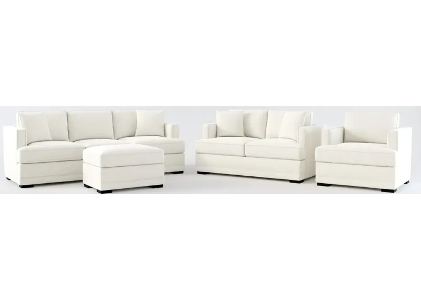 Pembroke Hybrid Comfort Sofa, Loveseat, Chair, and Ottoman Set - Living Large White