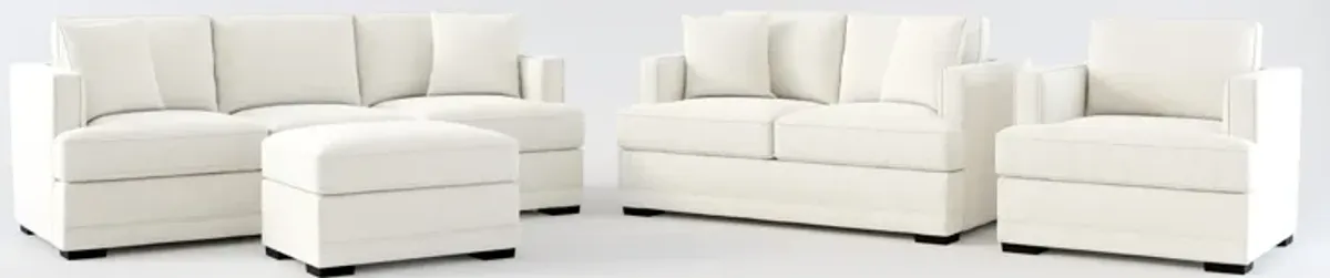 Pembroke Hybrid Comfort Sofa, Loveseat, Chair, and Ottoman Set - Living Large White