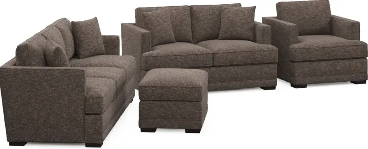 Pembroke Hybrid Comfort Sofa, Loveseat, Chair, and Ottoman Set - M Walnut