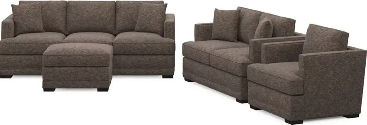 Pembroke Hybrid Comfort Sofa, Loveseat, Chair, and Ottoman Set - M Walnut