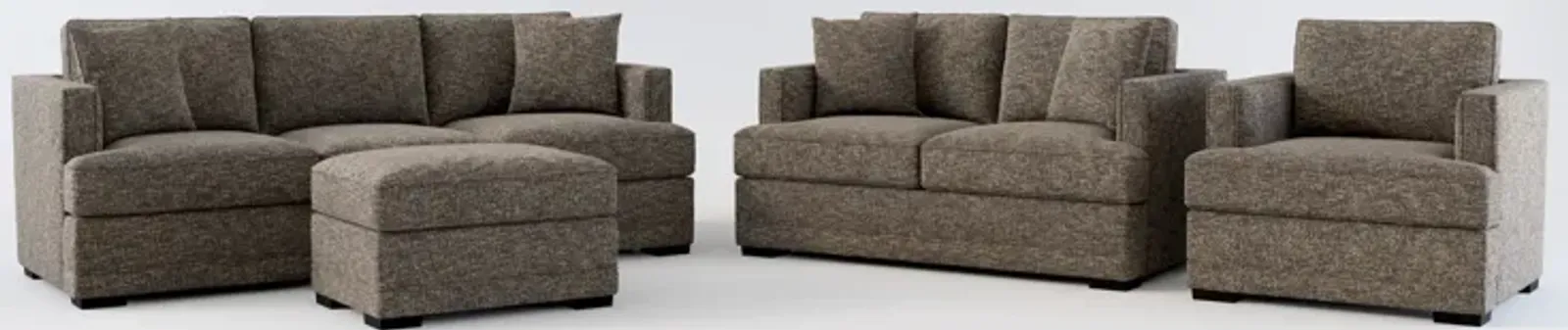 Pembroke Hybrid Comfort Sofa, Loveseat, Chair, and Ottoman Set - M Walnut