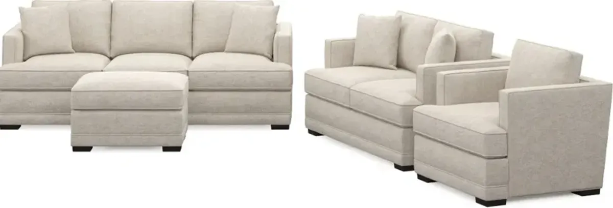 Pembroke Hybrid Comfort Sofa, Loveseat, Chair, and Ottoman Set - M Ivory