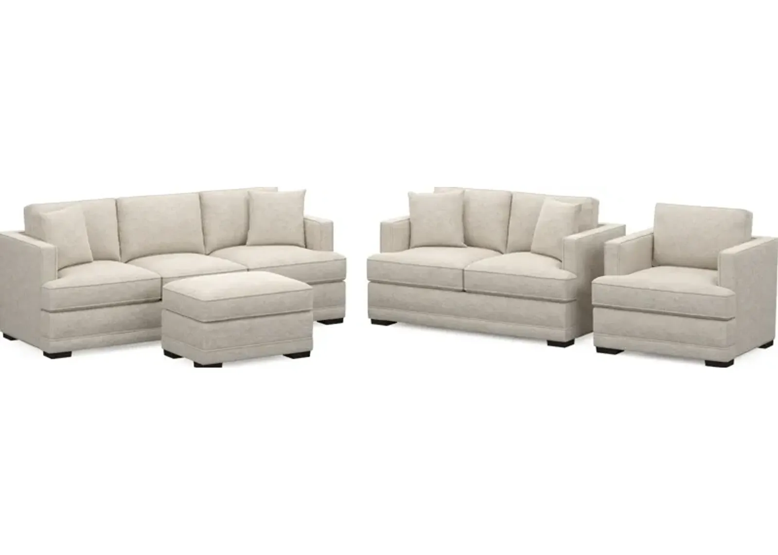 Pembroke Hybrid Comfort Sofa, Loveseat, Chair, and Ottoman Set - M Ivory