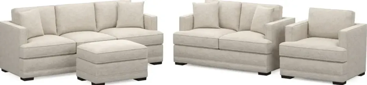 Pembroke Hybrid Comfort Sofa, Loveseat, Chair, and Ottoman Set - M Ivory