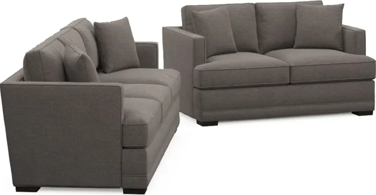 Pembroke Foam Comfort Sofa and Loveseat Set - Presidio Steel