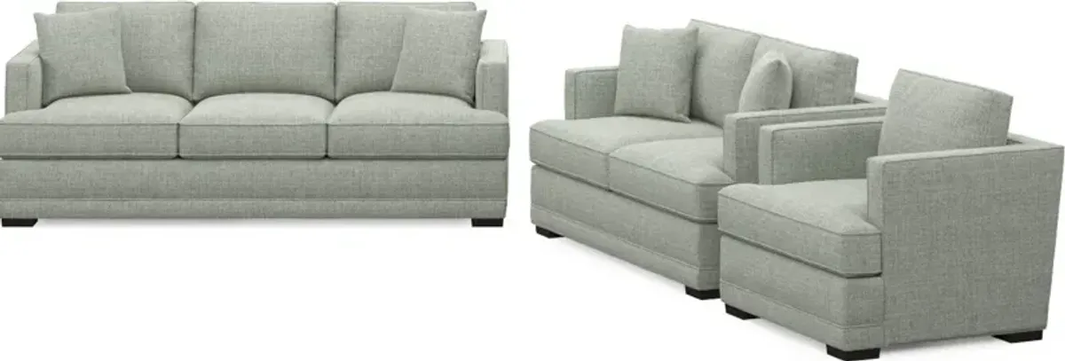 Pembroke Foam Comfort Sofa, Loveseat, and Chair Set - Broderick Sea Glass