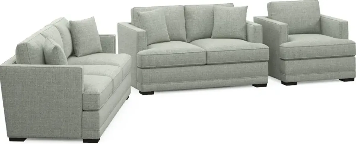 Pembroke Foam Comfort Sofa, Loveseat, and Chair Set - Broderick Sea Glass