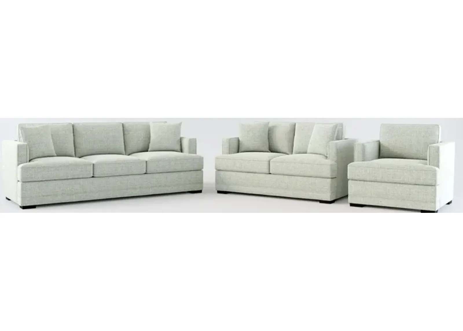 Pembroke Foam Comfort Sofa, Loveseat, and Chair Set - Broderick Sea Glass