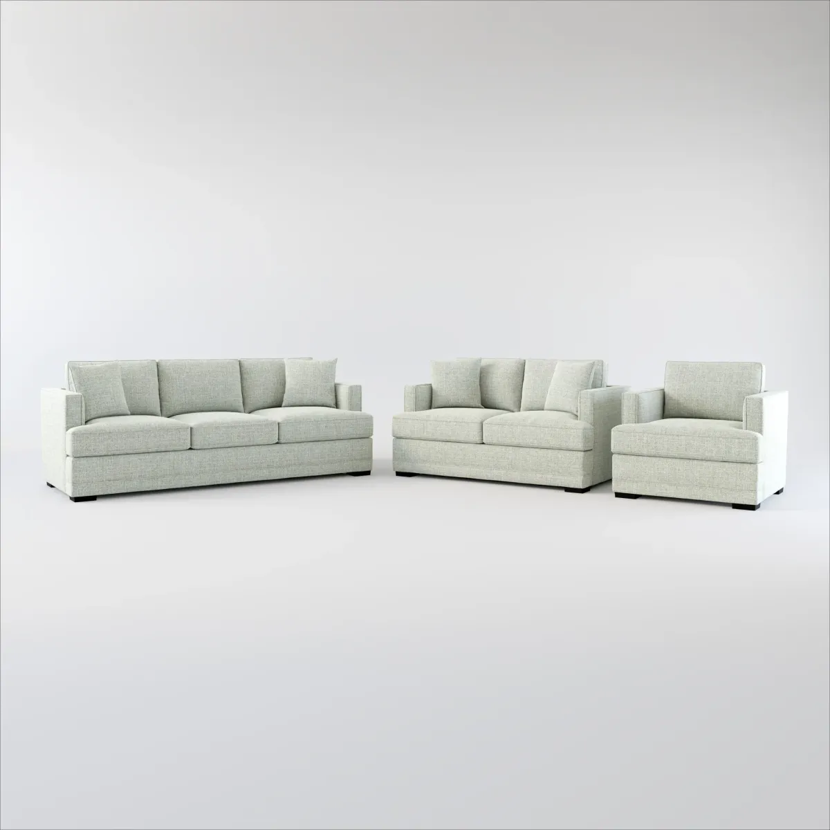 Pembroke Foam Comfort Sofa, Loveseat, and Chair Set - Broderick Sea Glass