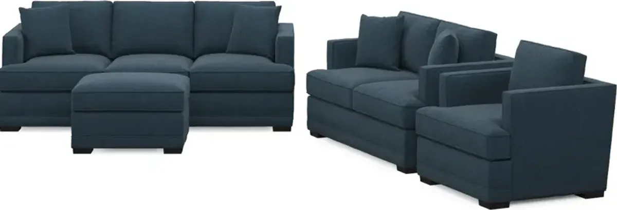 Pembroke Foam Comfort Sofa, Loveseat, Chair, and Ottoman Set - Broderick Indigo