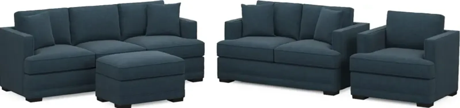 Pembroke Foam Comfort Sofa, Loveseat, Chair, and Ottoman Set - Broderick Indigo