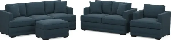 Pembroke Foam Comfort Sofa, Loveseat, Chair, and Ottoman Set - Broderick Indigo