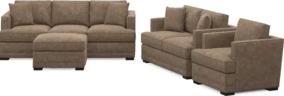 Pembroke Foam Comfort Sofa, Loveseat, Chair, and Ottoman Set - Argo Java