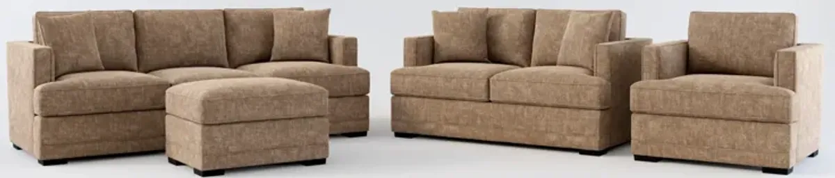 Pembroke Foam Comfort Sofa, Loveseat, Chair, and Ottoman Set - Argo Java