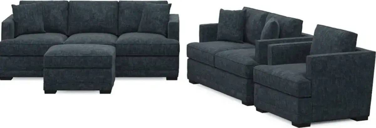 Pembroke Foam Comfort Sofa, Loveseat, Chair, and Ottoman Set - Argo Navy