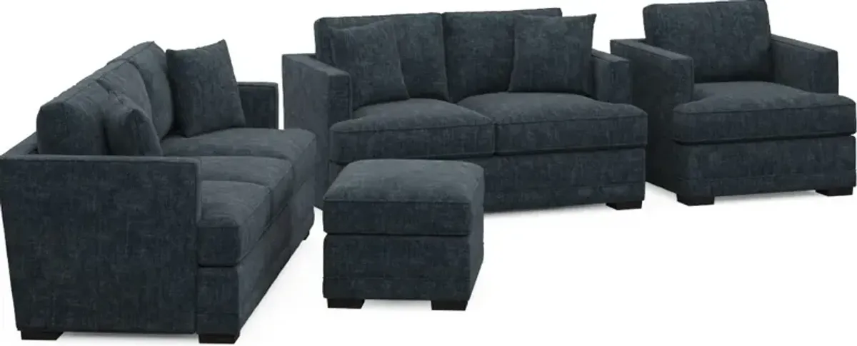 Pembroke Foam Comfort Sofa, Loveseat, Chair, and Ottoman Set - Argo Navy