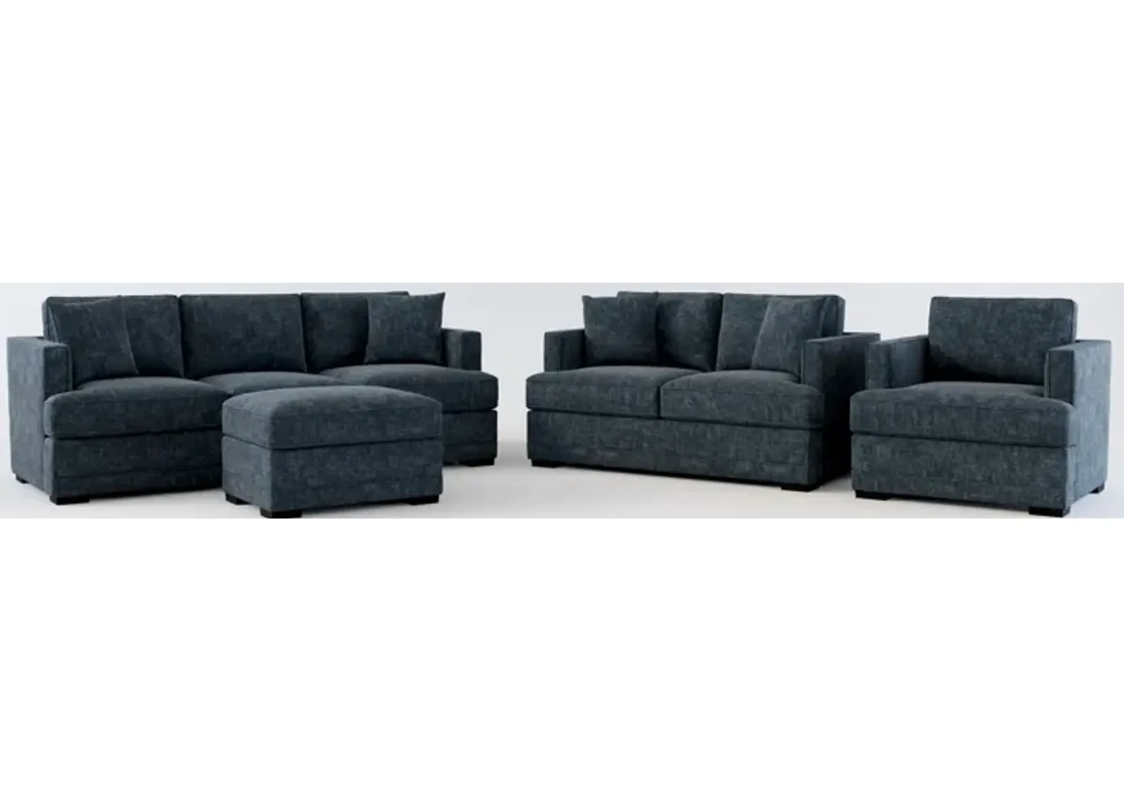 Pembroke Foam Comfort Sofa, Loveseat, Chair, and Ottoman Set - Argo Navy