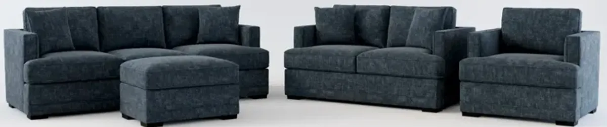 Pembroke Foam Comfort Sofa, Loveseat, Chair, and Ottoman Set - Argo Navy