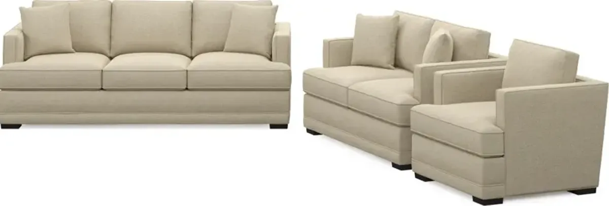 Pembroke Hybrid Comfort Sofa, Loveseat, and Chair Set - Broderick Sand