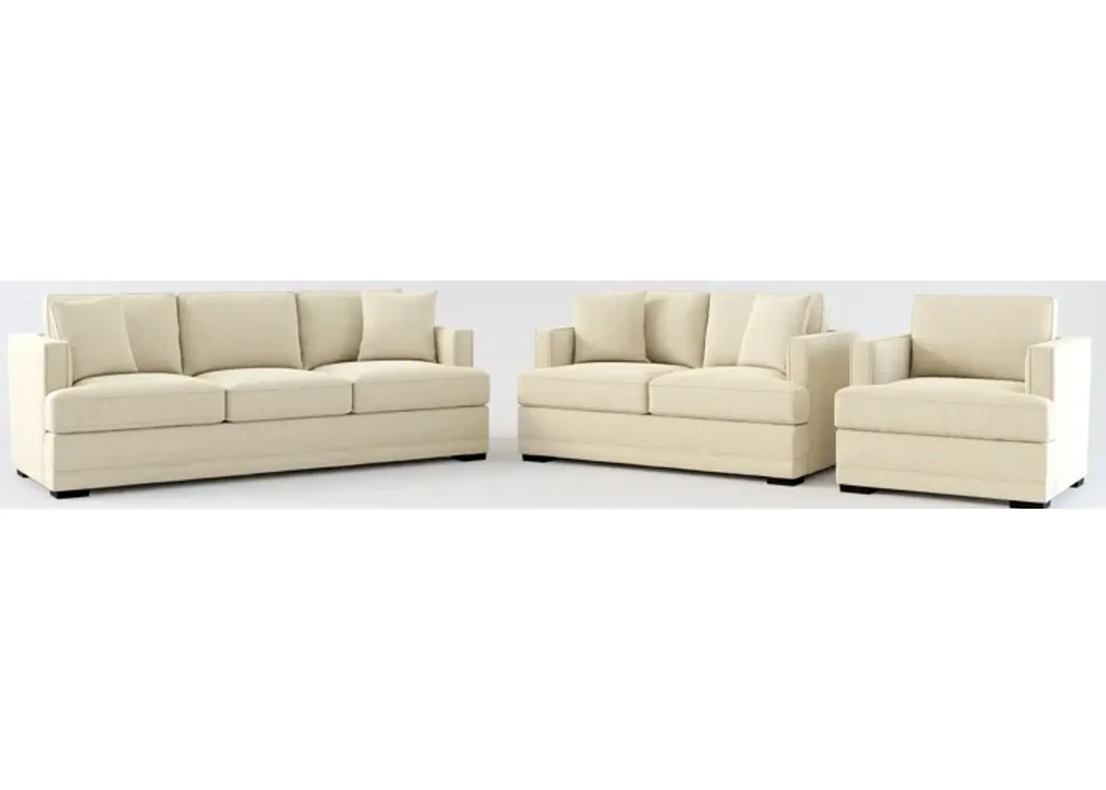 Pembroke Hybrid Comfort Sofa, Loveseat, and Chair Set - Broderick Sand