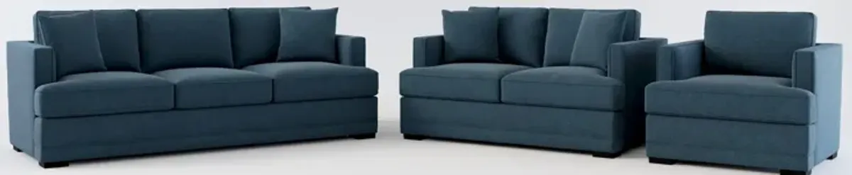 Pembroke Hybrid Comfort Sofa, Loveseat, and Chair Set - Broderick Indigo