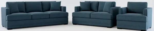 Pembroke Hybrid Comfort Sofa, Loveseat, and Chair Set - Broderick Indigo