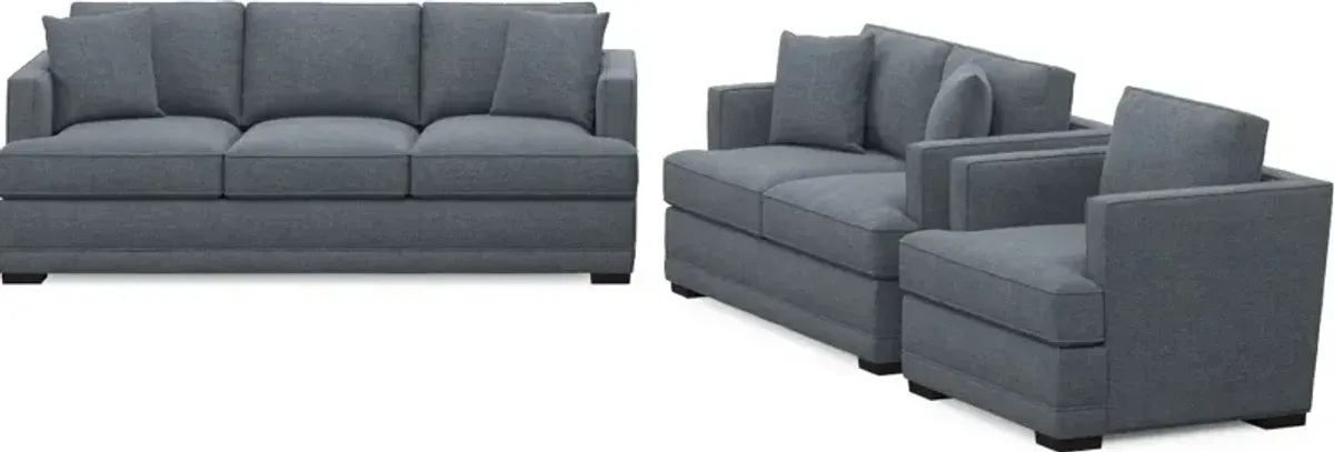 Pembroke Hybrid Comfort Sofa, Loveseat, and Chair Set - Bridger Navy