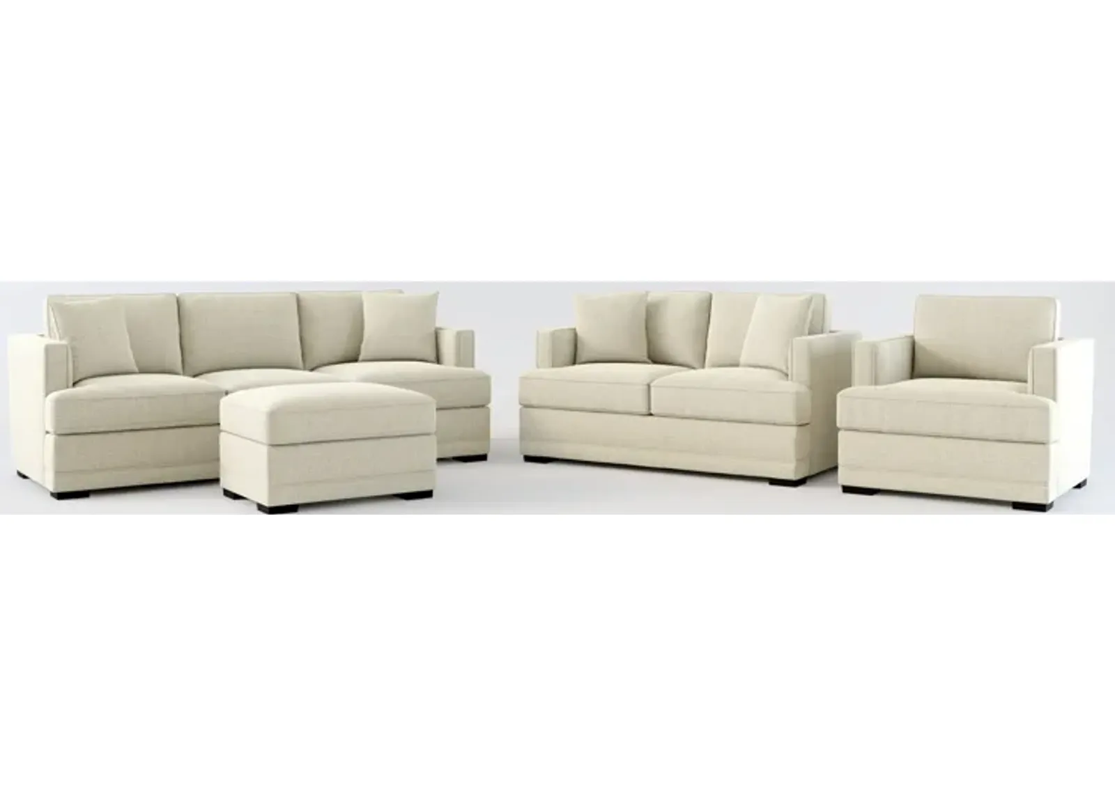 Pembroke Hybrid Comfort Sofa, Loveseat, Chair, and Ottoman Set - Broderick Charcoal