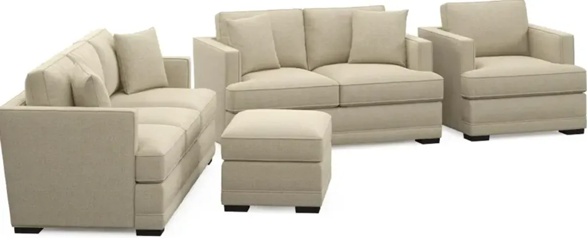 Pembroke Hybrid Comfort Sofa, Loveseat, Chair, and Ottoman Set - Broderick Sand