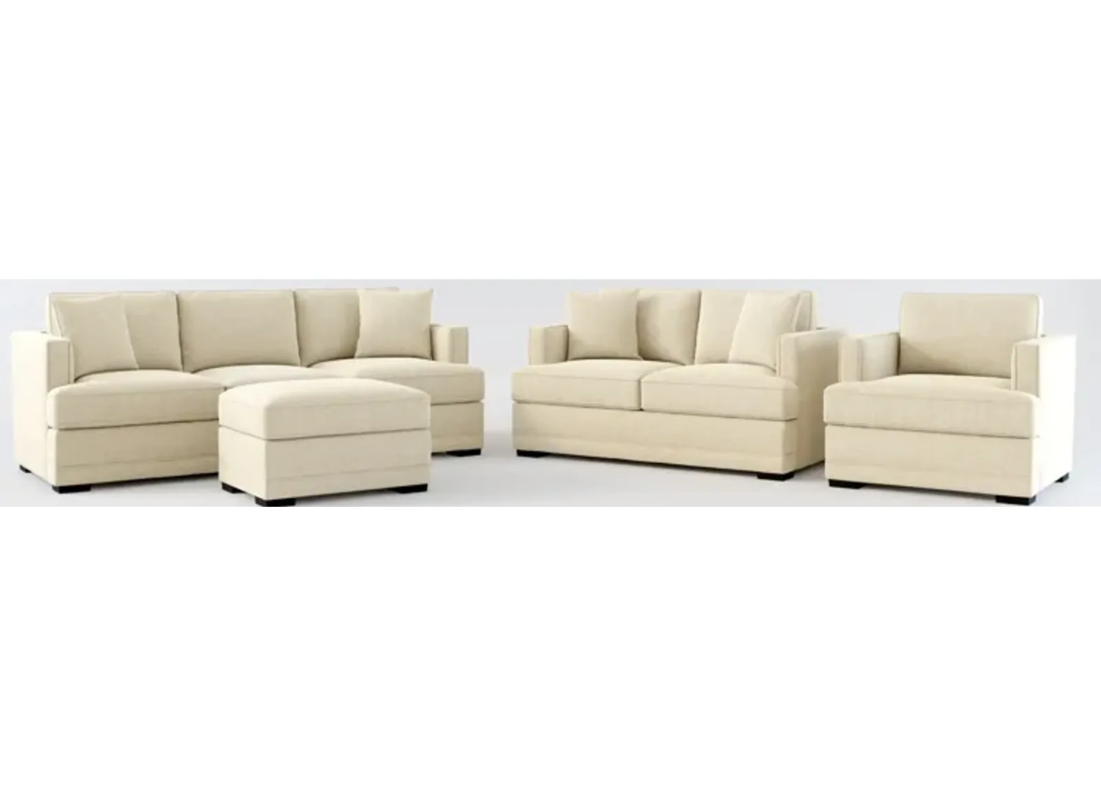 Pembroke Hybrid Comfort Sofa, Loveseat, Chair, and Ottoman Set - Broderick Sand