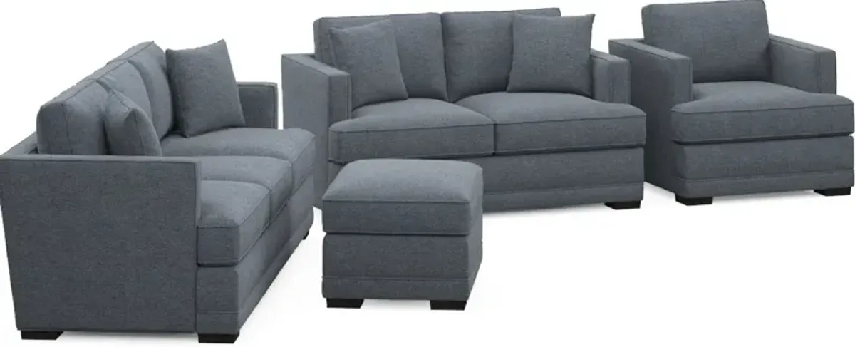 Pembroke Hybrid Comfort Sofa, Loveseat, Chair, and Ottoman Set - Bridger Navy