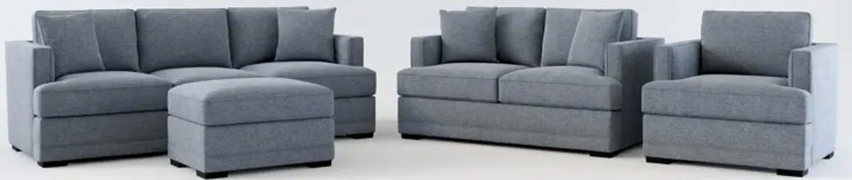 Pembroke Hybrid Comfort Sofa, Loveseat, Chair, and Ottoman Set - Bridger Navy