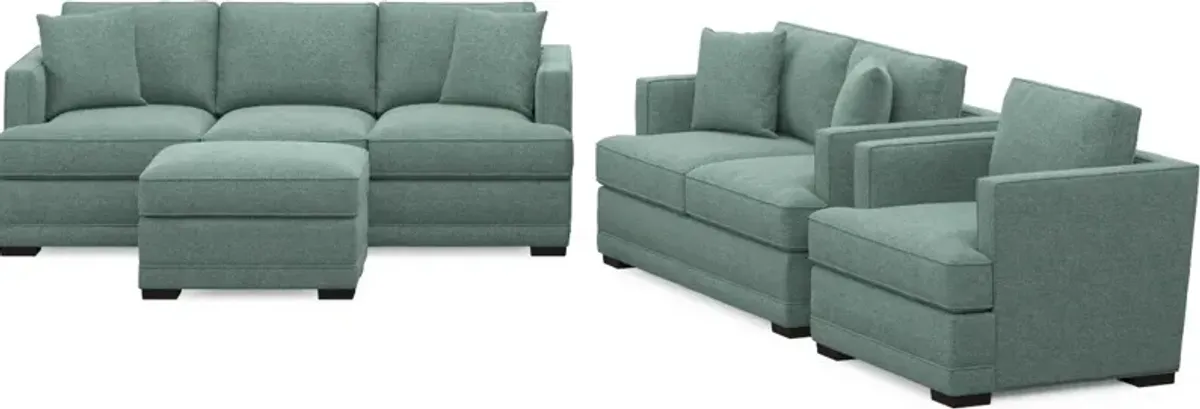 Pembroke Hybrid Comfort Sofa, Loveseat, Chair, and Ottoman Set - Bridger Jade