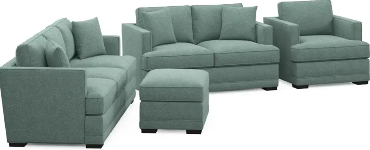 Pembroke Hybrid Comfort Sofa, Loveseat, Chair, and Ottoman Set - Bridger Jade