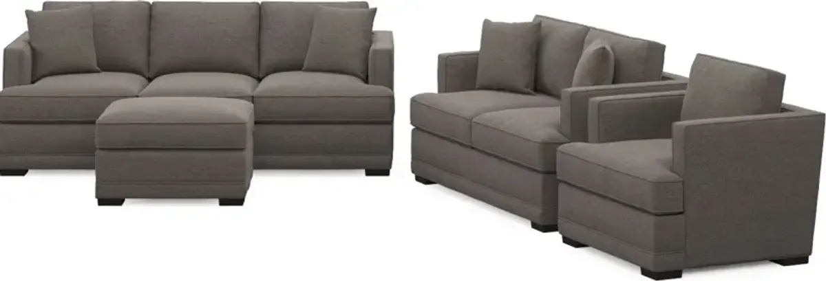 Pembroke Hybrid Comfort Sofa, Loveseat, Chair, and Ottoman Set - Presidio Steel