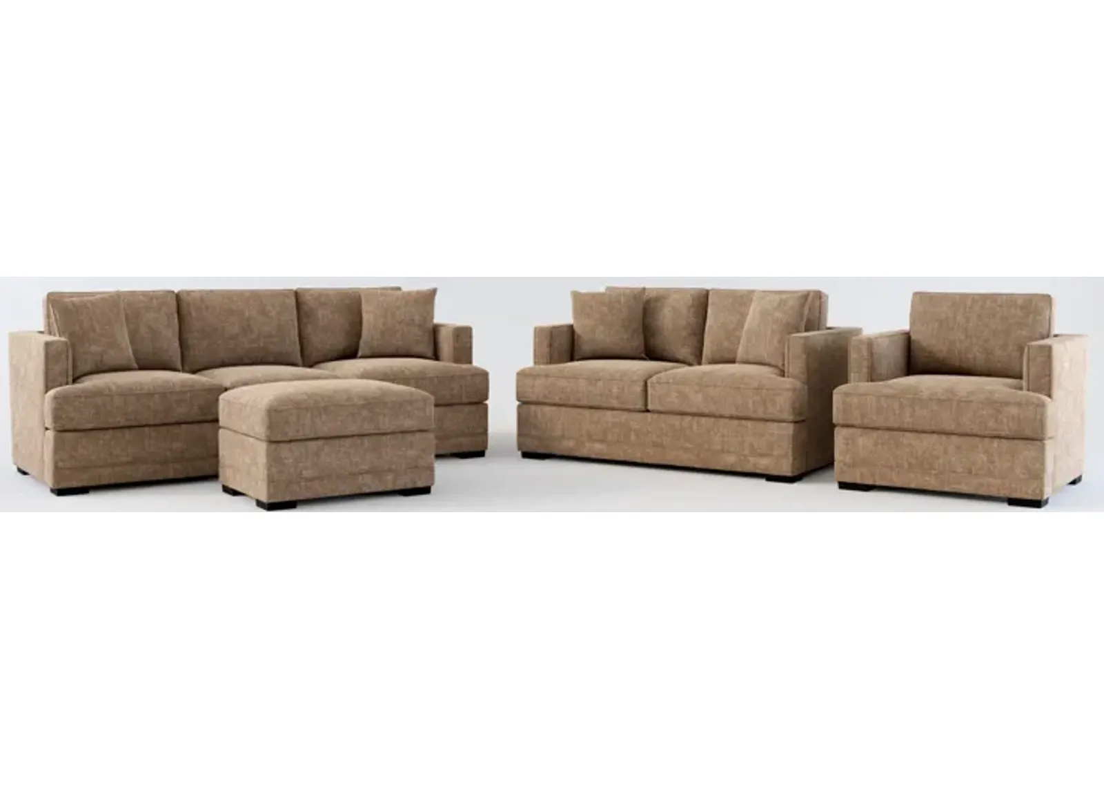 Pembroke Hybrid Comfort Sofa, Loveseat, Chair, and Ottoman Set - Argo Java